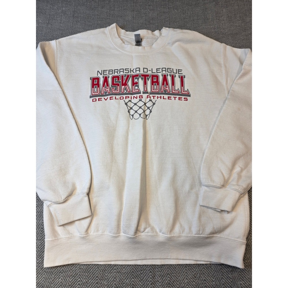 Gildan Nebraska D-League Basketball Sweatshirt Womens Medium White Graphic Print